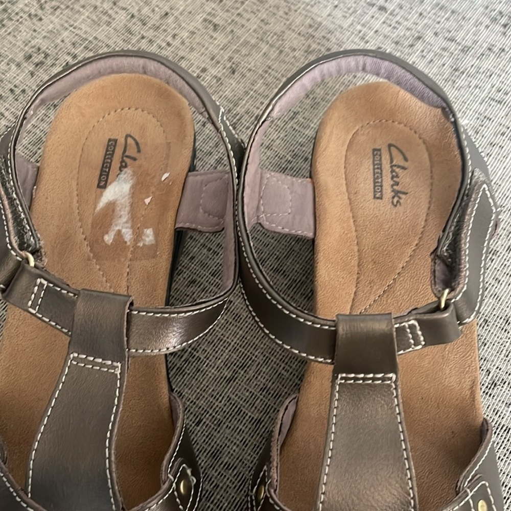 Clarks Collection Hayla Flute Gold Leather Sandal Wedge Size US 11 - Picture 5 of 13